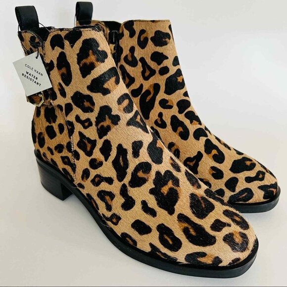 Cole Haan Women Kimberly Waterproof Leopard Print Ankle Bootie 6B Real Fur NWOB - Picture 1 of 14